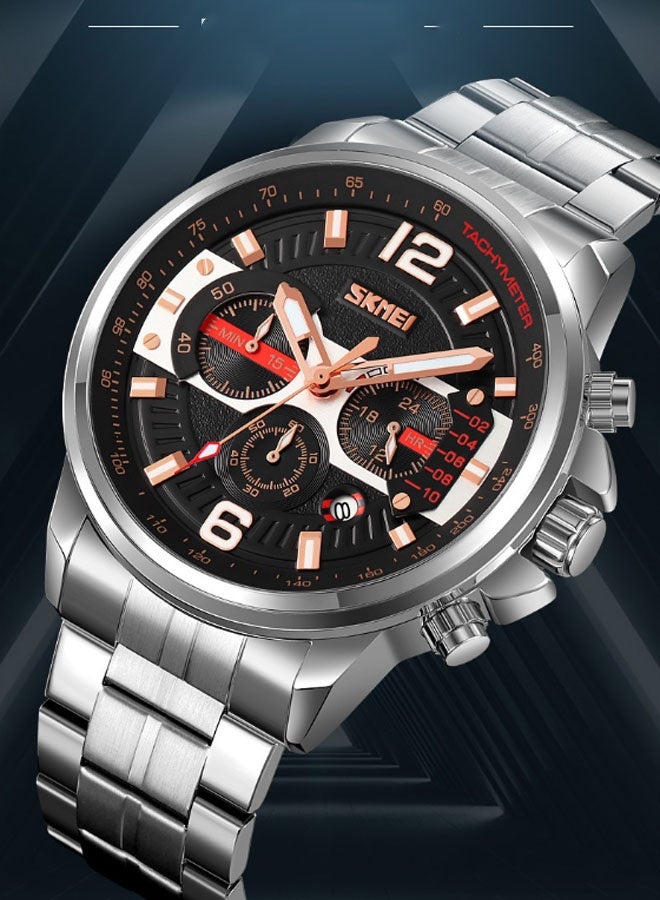 نيوترل ساعة SK-19 الرجالية للأعمال تصميم عصري + مقاومة للماء للاستخدام اليومي الميزات: عرض الوقت، التاريخ، وظيفة ساعة التوقيت، عقارب مضيئة (فضي + أسود) - Image 2